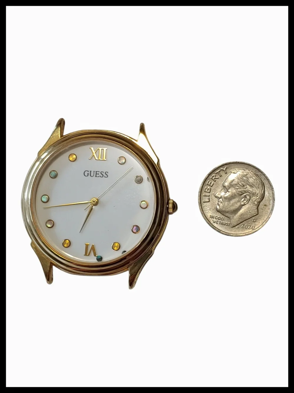 Vintage 1992 Gold-tone Guess Wristwatch Case, Works, New Battery Included